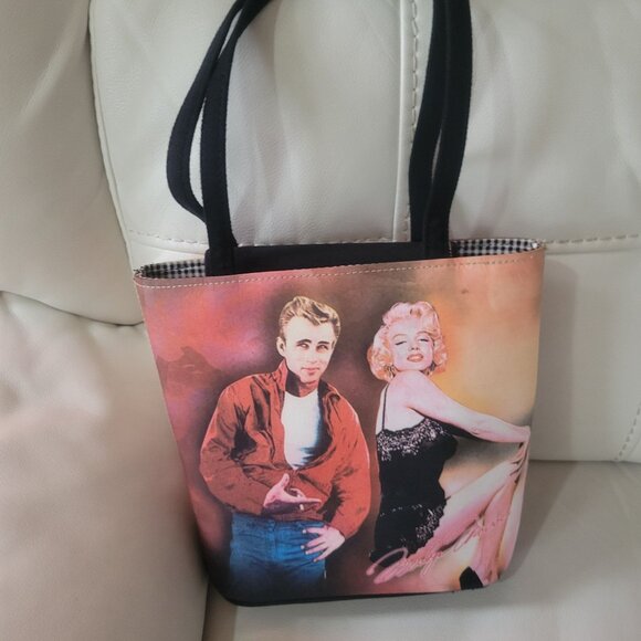 James Dean & Marilyn Monroe Vintage Canvas Tote Bag - Pop Art Style - Picture 5 of 16